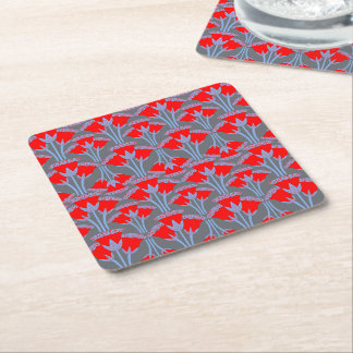 Red Bellflower Square Paper Coaster  Vierkante Kartonnen Onderzetter