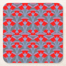 Red Bellflower Square Paper Coaster Vierkante Kartonnen Onderzetter