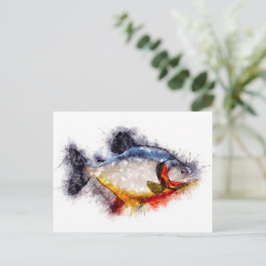 Red Bellied Piranha Waterverf monster vis kunst Briefkaart (Staand voorkant)
