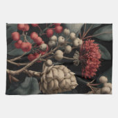 Red Berries and Exotic Seed Pods on Black Theedoek (Horizontaal)