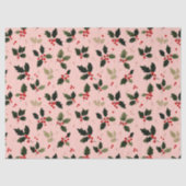 Red berries and holly on pink tissuepapier (Voorkant)