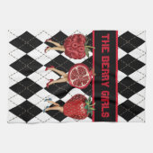 Red Berries Cartoon Dames op Zwart & Wit geruite Theedoek (Horizontaal)