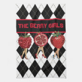 Red Berries Cartoon Dames op Zwart & Wit geruite Theedoek (Verticaal)