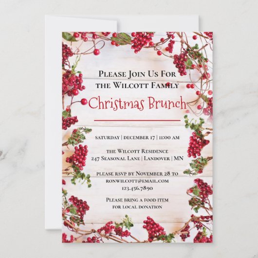 Red Berries Christmas Holiday Brunch Invitation (Devant)