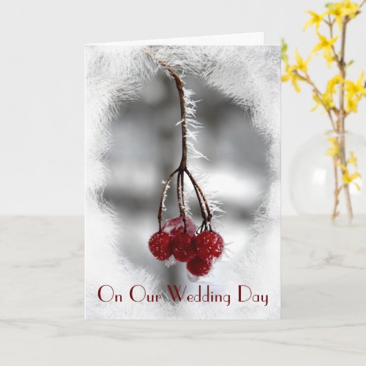 Red Berries en Frost Onze huwelijksdag Kaart (Gele Bloem)