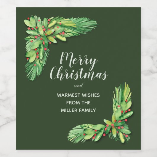 Red Berries en Greens kerstfeestdag Wijn Etiket (Enkel label)