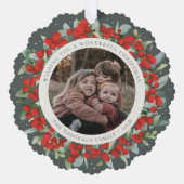 Red Berries + Eucalyptus Christmas Wreath Photo Ornament Kaart (Voorkant)