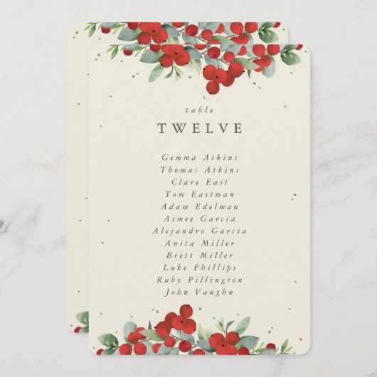 Red Berries+Eucalyptus Numéro de table Carte de si (Devant / Derrière)