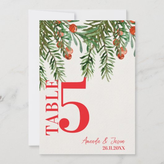 Red Berries Festive Noël Mariage Numéro de table (Devant)