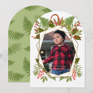 Red Berries Geometric Gold Photo Cards Kaart