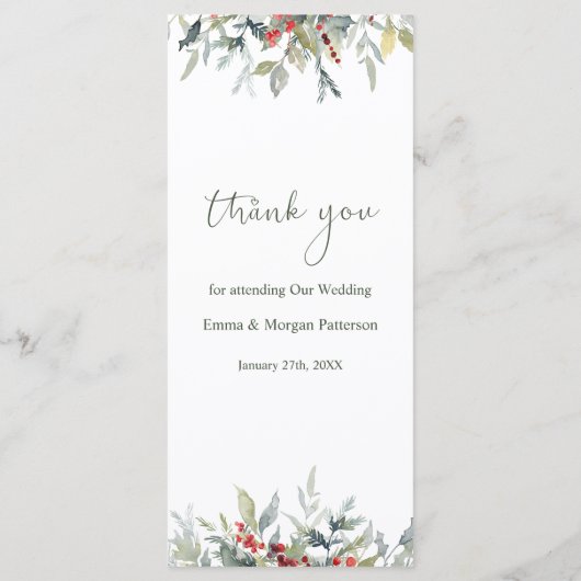 Red Berries Green Foliage Menu Mariage (Dos)