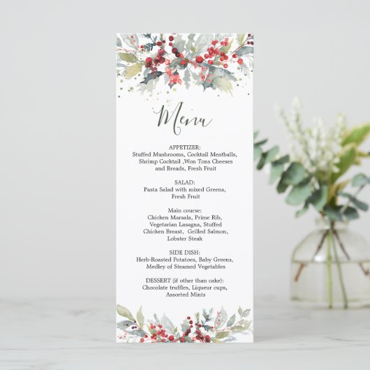Red Berries Green Foliage Menu Mariage (Debout devant)