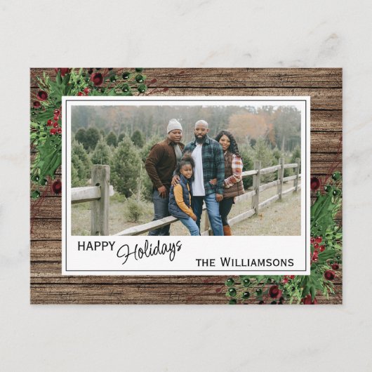 Red Berries Green Holly Cute Botanical Foliage Briefkaart (Voorkant)