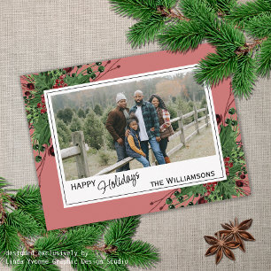 Red Berries Green Holly Cute Botanical Foliage Briefkaart