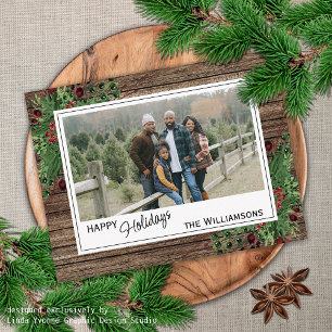 Red Berries Green Holly Cute Botanical Foliage Briefkaart