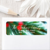 Red Berries Green Pines kerstarendadres Etiket (Insitu)