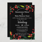 Red Berries Greenery kerstbruiloft Uitnodiging (Voorkant / Achterkant)