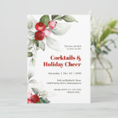 Red Berries Holiday Cheer Cocktail Party Kaart (Staand voorkant)