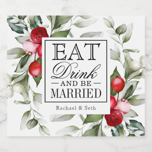 Red Berries Holiday Eat Drink and be huwelijkskamp Sparkling Wijnetiket (Enkel label)