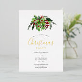 Red Berries kerstfeest Gold Folie Feestdagenkaart (Staand Voorkant)