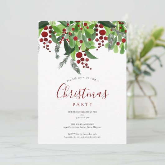 Red Berries Noël Fête Invitation (Debout devant)