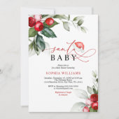 Red Berries Noël Père Noël Baby shower Invitation (Devant)