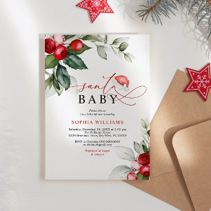 Red Berries Noël Père Noël Baby shower Invitation