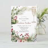 Red Berries Pine Wreath Brunch en Bubbly Kaart (Staand voorkant)