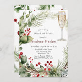 Red Berries Pine Wreath Brunch en Bubbly Kaart (Voorkant / Achterkant)