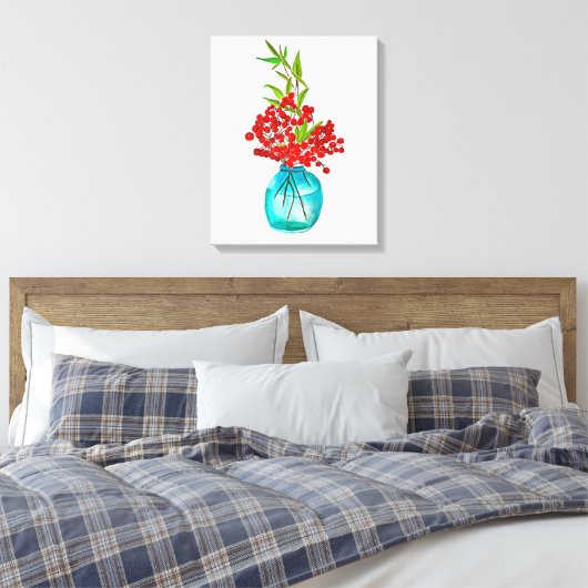 Red Berries waterverf kunst Canvas Afdruk (Insitu (Slaapkamer))