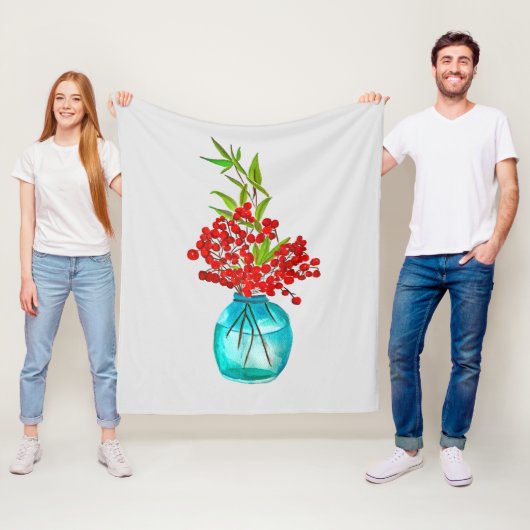 Red Berries waterverf kunst Fleece Deken (In situ)