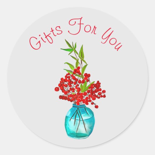 Red Berries waterverf kunst Ronde Sticker (Voorkant)