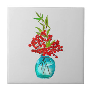 Red Berries waterverf kunst Tegeltje