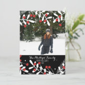 Red Berries White Feuille Black Holiday Carte phot (Debout devant)