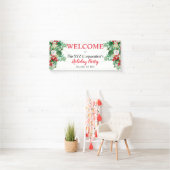 Red Berries White Floral Holiday Party Welkom Spandoek (Insitu)