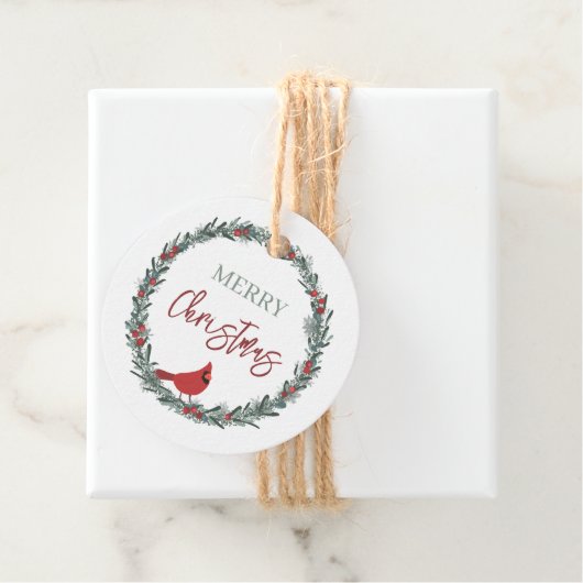 Red Berries Wreath and Red Cardinal Christmas  Bedankjes Labels (In situ)