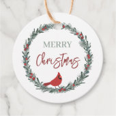 Red Berries Wreath and Red Cardinal Christmas  Bedankjes Labels (Voorkant)