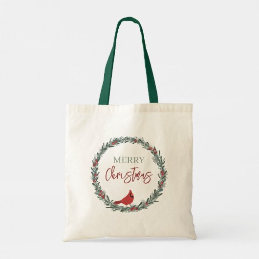 Red Berries Wreath and Red Cardinal Christmas Tote Bag (Achterkant)