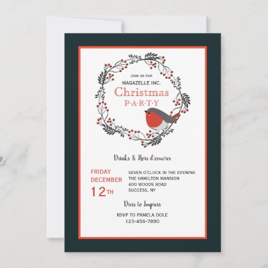 Red Berries Wreath Fêtes Invitations (Devant)