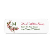 Red Berry Bloem Monogram Kerst Retouradres Etiket (Voorkant)