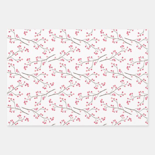 Red Berry Branch Winter Holiday Inpakpapier Vel (Voorkant)