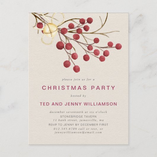 Red Berry Christmas Party Invitation Briefkaart (Voorkant)