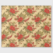 Red Berry Christmas Pattern Cadeaupapier (Vlak)