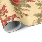 Red Berry Christmas Pattern Cadeaupapier (Rol Hoek)