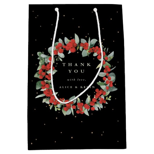 Red Berry+Eucalyptus Kerst/Vakantie Dank u Medium Cadeauzakje (Voorkant)