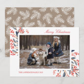 Red Berry Foliage Carte photo de Noël (Devant / Derrière)