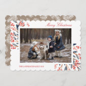 Red Berry Foliage Carte photo de Noël (Devant / Derrière)