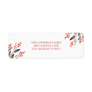 Red Berry Foliage Kerstmis Adres Etiket