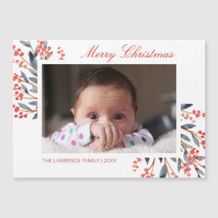 Red Berry Foliing Christmas Holiday Photo Magnet
