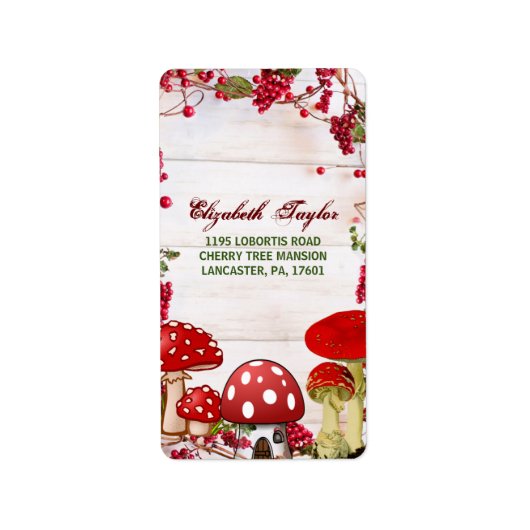 Red Berry Garden Toadstool Magic Mushroom Party Etiket (Voorkant)